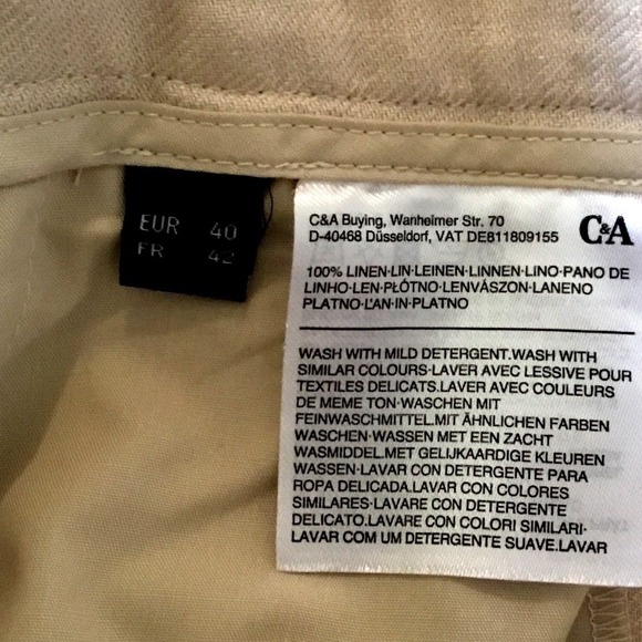 C&A Premium Pure Linen Tapered Trousers Beige Pleated European Linen Pants Sz 40 - Picture 5 of 5
